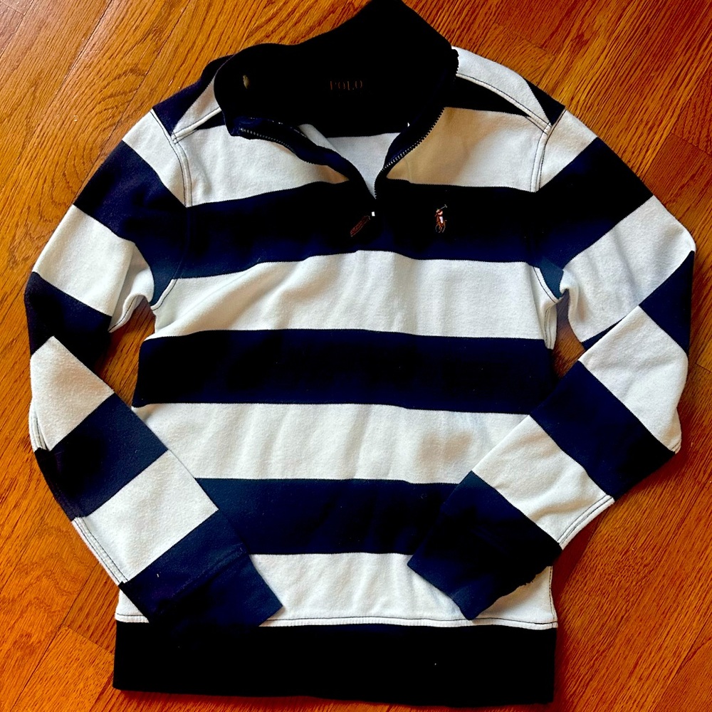 Polo Ralph Lauren Boys Quarter Zip - Sz M 10/12 - Rugby stripe EUC